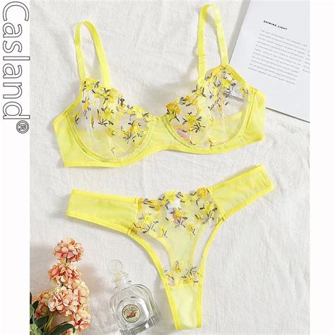 Transperant Lingerie Set Women Mesh Net Sexi Lenceria Sensual Mujer Bra Sets Embroidery Floral
