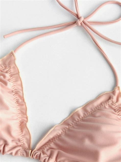 Lettuce Edge Side Tie Triangle Bikini Set SheIn Sheinside