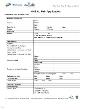 Fillable Online HHS Au Pair Application Europair Services Fax Email