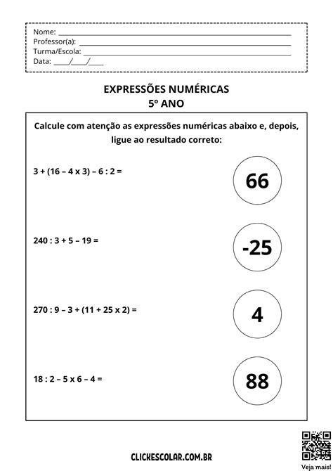 Expressões Numéricas Com Adição E Subtração 4o Ano Com Gabarito