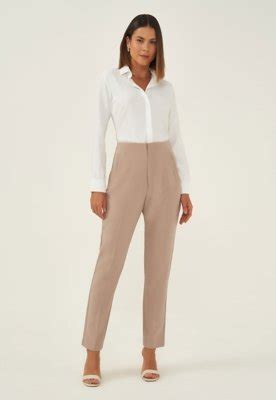 Calça Reta Slim de Alfaiataria Cintura Alta Nude Nalu Compre Agora Dafiti Brasil