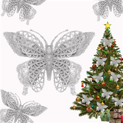 15 Pcs Glitter Christmas Tree Butterfly Ornaments Hollow Butterfly