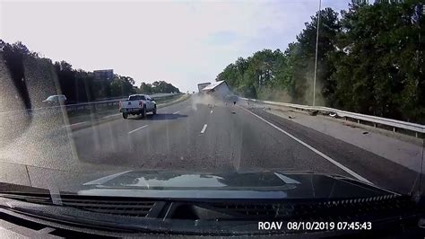 Car And Semi Trailer Truck Crash By Road After Colliding With Each