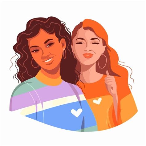 Premium Vector A Portrait Of Lesbian Couple With A Rainbow Flag The Concept Of Lgbtq