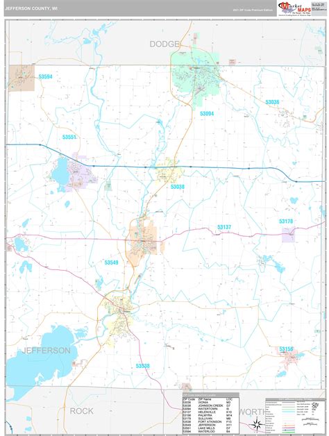 Jefferson County Wi Wall Map Premium Style By Marketmaps Mapsales