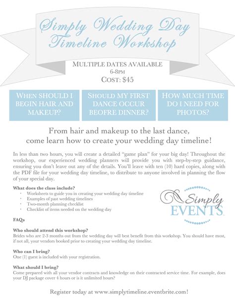 Simply Wedding Day Timeline Workshop Tickets, Blue Ash - Eventbrite