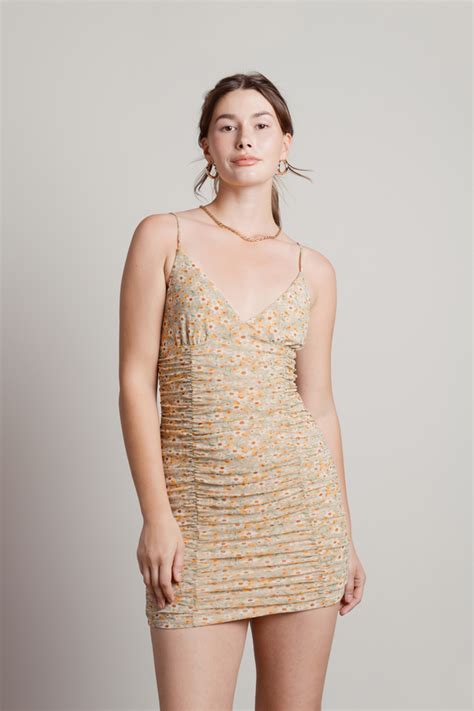 Yellow Mini Dress Lace Bodycon Dress Nude Embroidered Dress