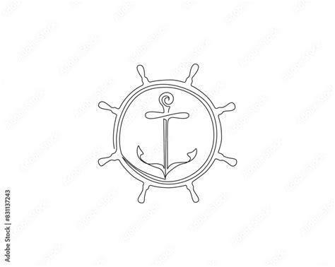 Continuous One Line Drawing Of Anchor And Wheel Marine Anchor Line Art