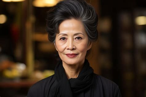 Premium Photo Serious Mature Asian Woman Looking At The Camera Generative AI