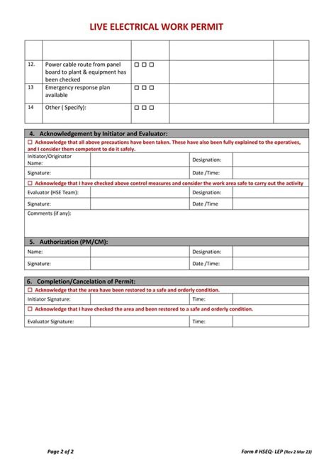 Live Electrical Work Permit Form Hseq Lep Rev 2 Docx