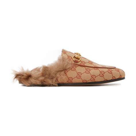 Gucci Princetown Fur Lined Mules In Natural Lyst