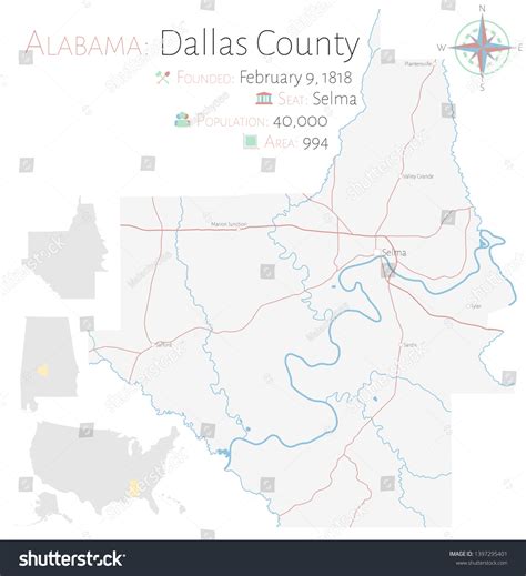 Large Detailed Map Dallas County Alabama เวกเตอร์สต็อก ปลอดค่าลิขสิทธิ์ 1397295401 Shutterstock