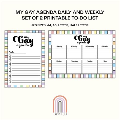 Set Of To Do List Pride Month LGBTQ Gay Rainbow Planner Organiser ADHD Mental