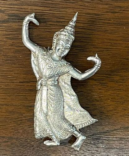 Vintage Thai Siam Sterling Silver Dancing Figure Broo Gem