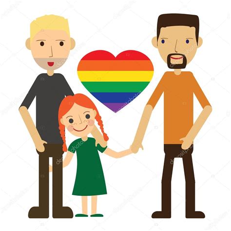 Ilustración vectorial de feliz pareja gay con un hijo Aislado sobre fondo blanco