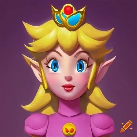 Link Dressed As Princess Peach With Long Blonde Hair And Makeup In A Close Up Digital Artwork