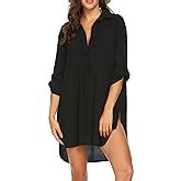 CUPSHE Damen Strandkleid Bikini Cover Up V Ausschnitt Knöpfen Rüschensaum Freizeitkleider Sommer