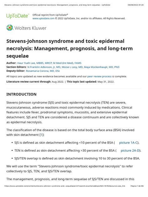 Stevens-Johnson Syndrome and Toxic Epidermal Necrolysis: Management ...