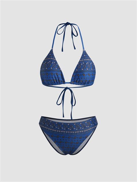 Halter Floral Pattern Triangle Bikini Set For Vacation Swimming Pool Beach