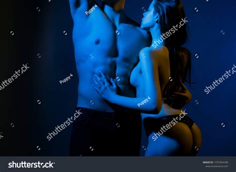 Sensual Naked Couple On Blue Lights Foto Stok 1737554189 Shutterstock