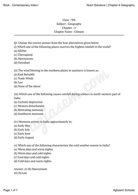 Ncert Solutions Class Social Science Geography Chapter Climate