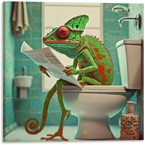 Aatoeax Square Canvas Bathroom Decor Chameleon Wall Decor Poster