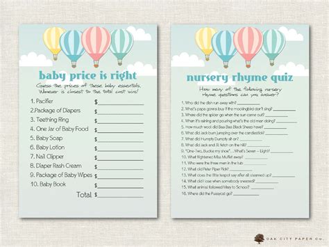 Hot Air Balloon Baby Shower Games Balloon Baby Shower Games Etsy