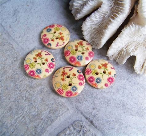 X Boutons Fantaisie Originaux En Bois Fleurs Bou Boutons Par