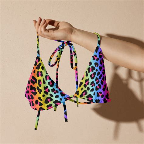 90s Rainbow Leopard Bikini Top Y2K String Bikini Frank Neon Rave Bikini Lisa Bachelorette