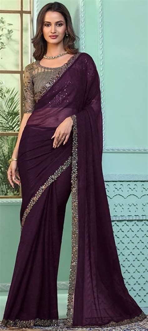 Mehendi Sangeet Wedding Purple And Violet Color Chiffon Fabric