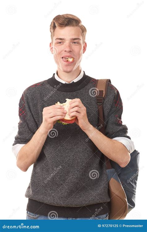 student eating sandwich stock image image  portrait