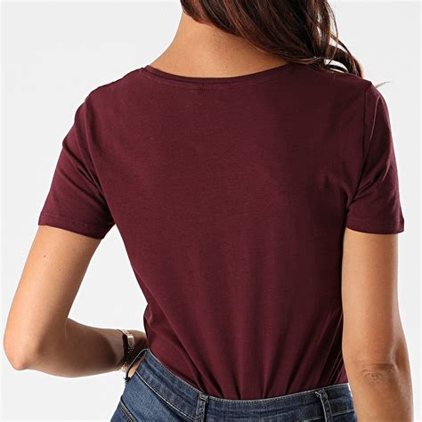 Kaporal Tee Shirt Slim Femme Col V Azis Bordeaux Doré