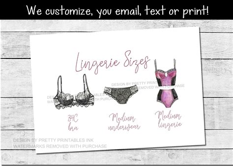 Invitations Lingerie Insert Card Bra Panty Size Card For Lingerie
