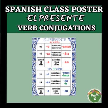 spanish present tense verb charts ar er ir  sarah greer