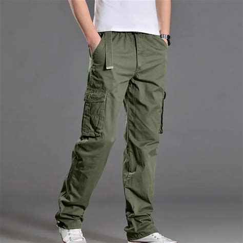 2023 Men S Casual Cargo Cotton Pants Men Pocket Loose Straight Pants