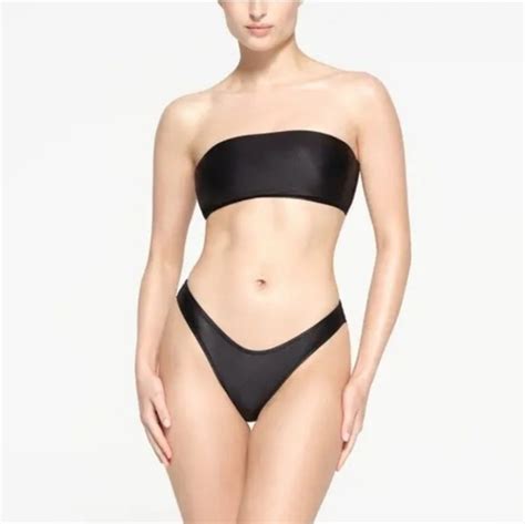 SKIMS Swim Skims Shine Swim Tanga Bikini Bottom Panty One Piece Onyx Black Medium Nwt Poshmark