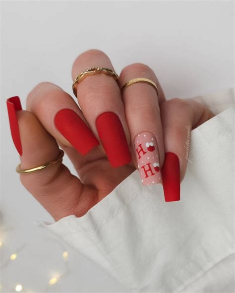 37 Elegant And Cute Christmas Nail Designs Matte Red Ho Ho Holiday