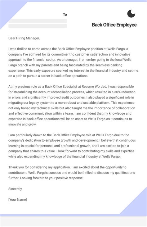 Back Office Employee Cover Letter Examples Plus Recruiter Insights