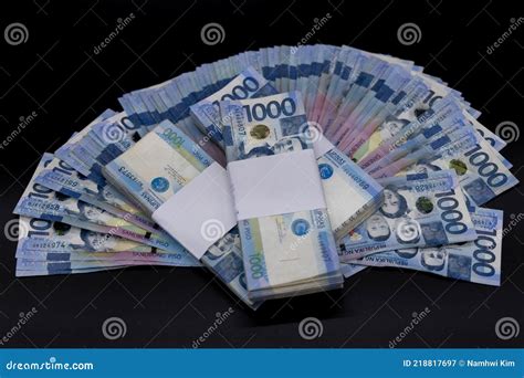 A Pile Of One Thousand Philippines Peso Banknotes Cash Of Thousand