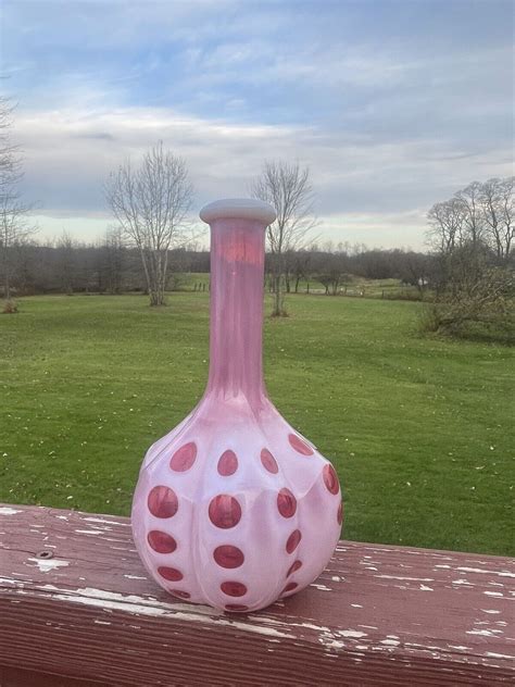 Fenton Cranberry Opalescent Coin Dot Barber Bottle Of Ebay