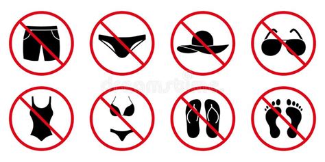 Nude Beach Sign Ban Female Two Piece Swimsuit Black Silhouette Icon Stock Vector Illustration