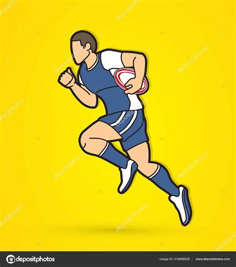 Rugby Player Action Cartoon Sport Graphic Vector Stock Vector By