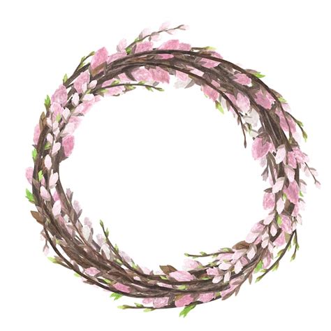 Premium Photo Pink Willow Pussy Wreath Watercolor With Spring Twigs Isolated On White Hand