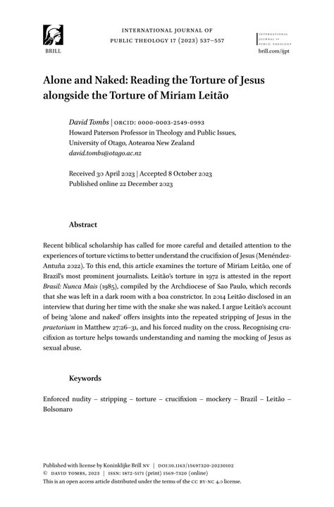 PDF Alone and Naked Reading the Torture of Jesus alongside the Torture of Miriam Leitão