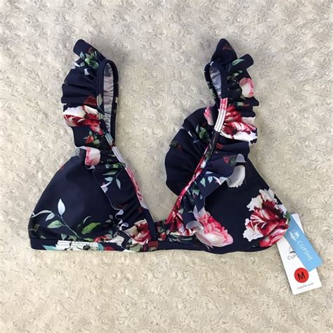 Cupshe Swim Cupshe Floral Bikini Top Ruffled Straps Blue Poshmark
