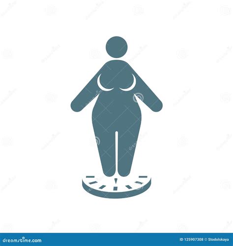 Icon Of Fat Woman Standing On Scales Obesity And Lose Weight Stock