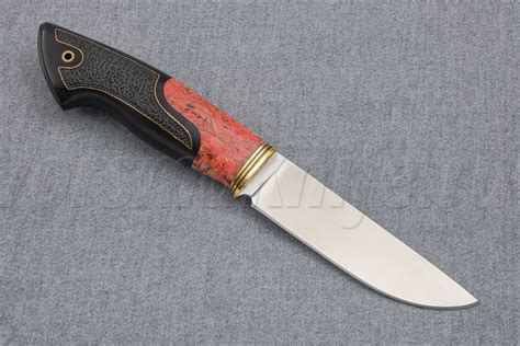 Нож Лиса-2, сталь М390, карельская береза / граб, инкрустация, резьба ...