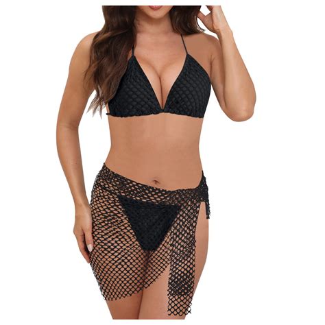 Dxuixsh Pcs Women S Bikini Sets Push Up Swimwear With Mesh Cover Up Skirt Sporty Beach Bathing