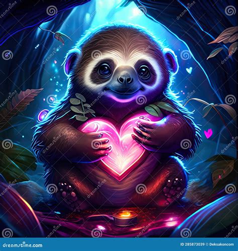 Sloth Hugging Heart Greeting Card With A Cute Cartoon Sloth Vector Illustration Generative Ai