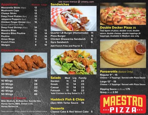 Online Menu Of Maestro Pizza And Grill Restaurant Windsor Ontario